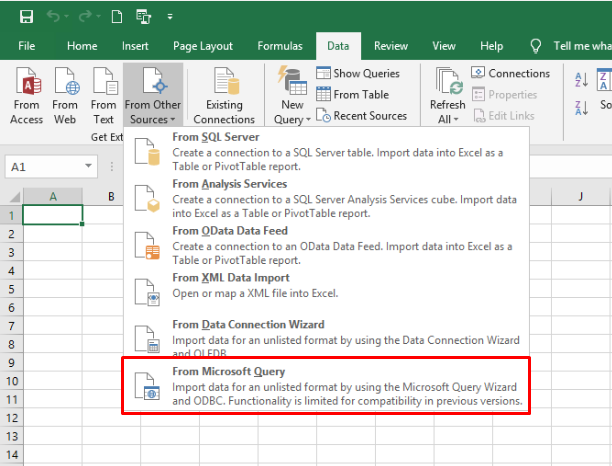 Microsoft query csv